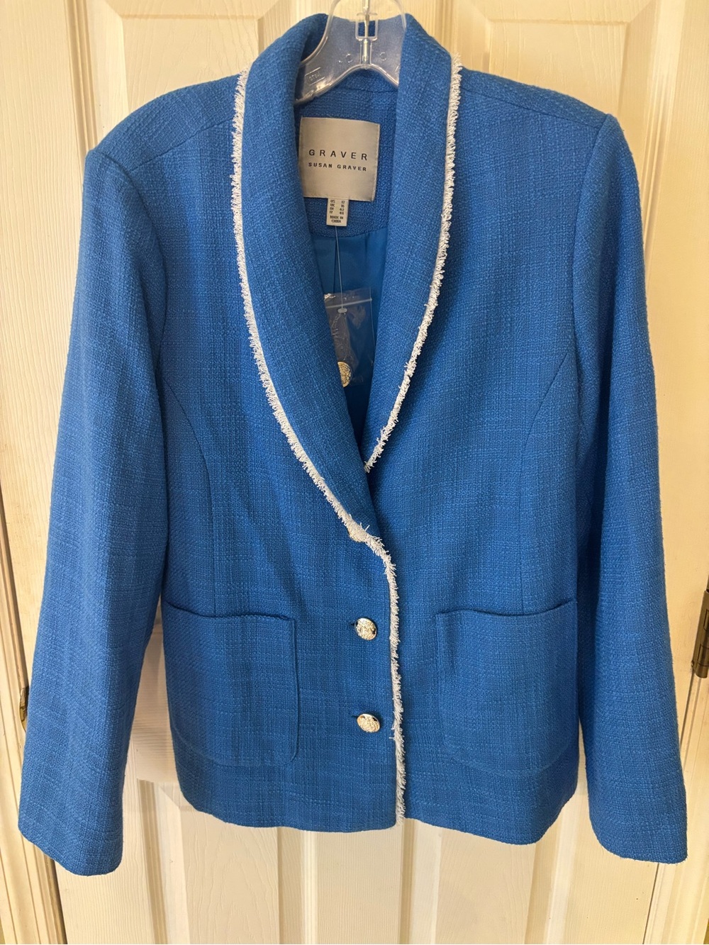 Susan Graver Royal Blue Fringe-Trim Blazer